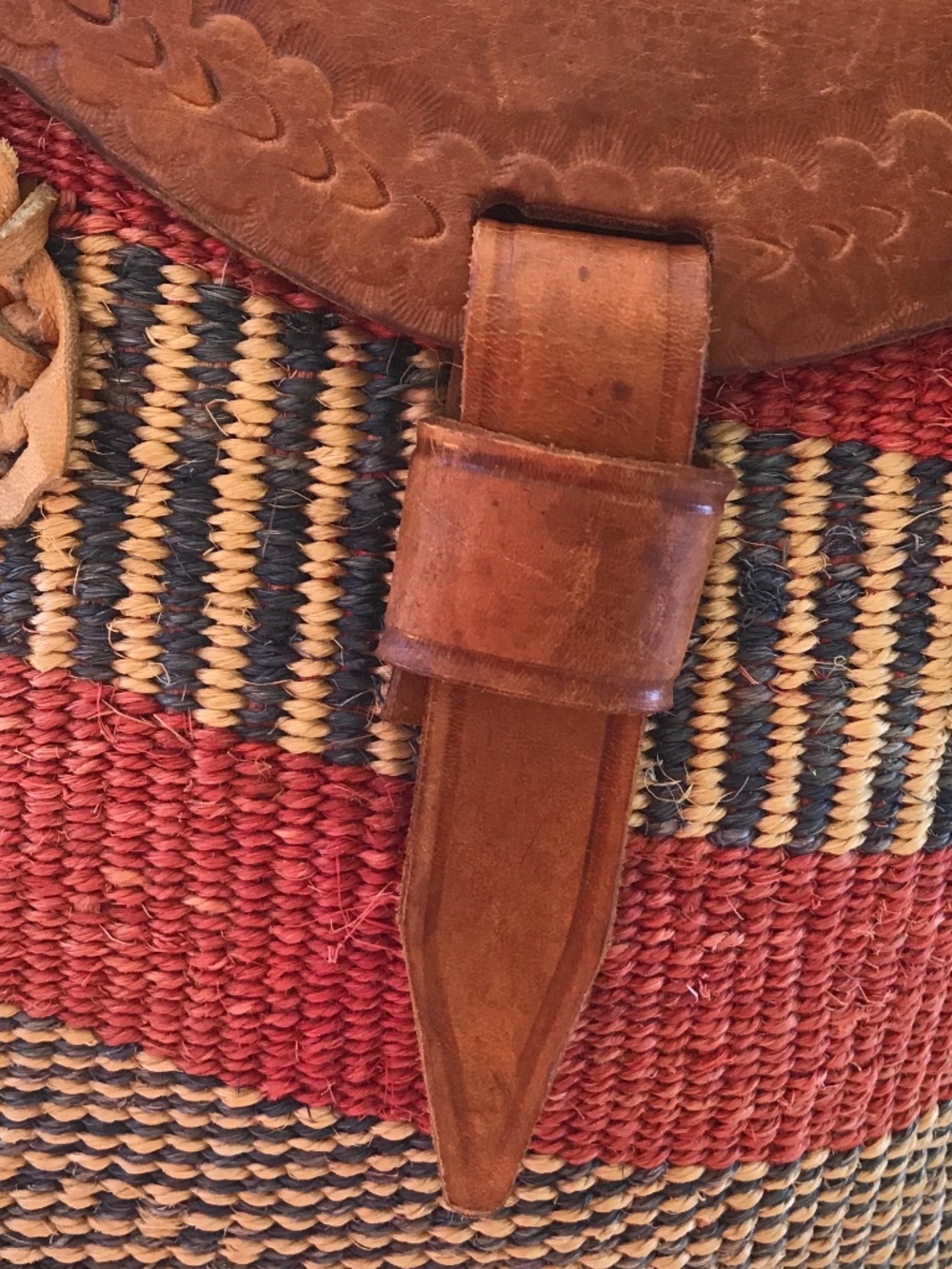 FESTIVAL 🔥 BOHO-CHIC VINTAGE TOOLED LEATHER FLAP WOVEN SISAL BAG - Picture 14 of 16